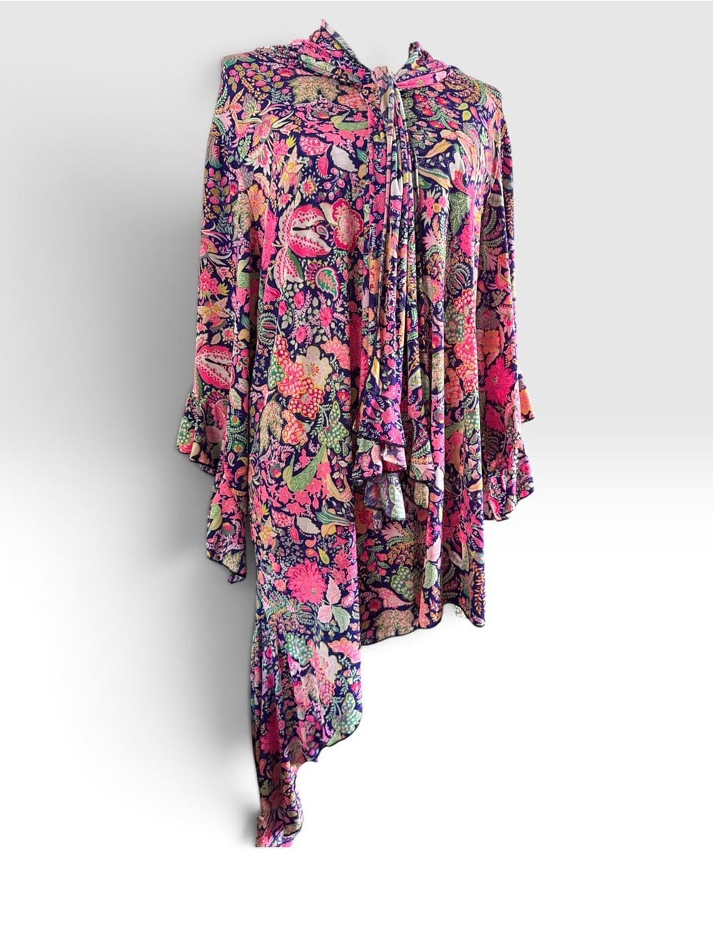Floral Neon Pink Multi Asymmetric Women’s Shirt. Sz 0X